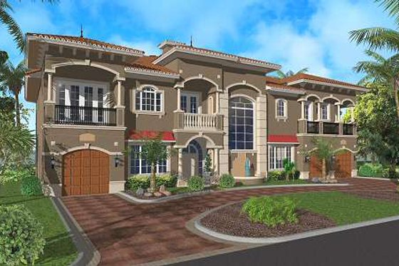 Exterior - Front Elevation for Mediterranean House Plan #420-183 - 4 bed, 5.5 bath