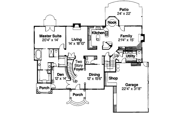 Architectural House Design - Colonial Floor Plan - Main Floor Plan #124-216