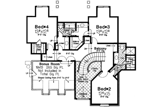 Floor Plan - Upper Floor for European House Plan #310-207 - 4 bed, 3.5 bath