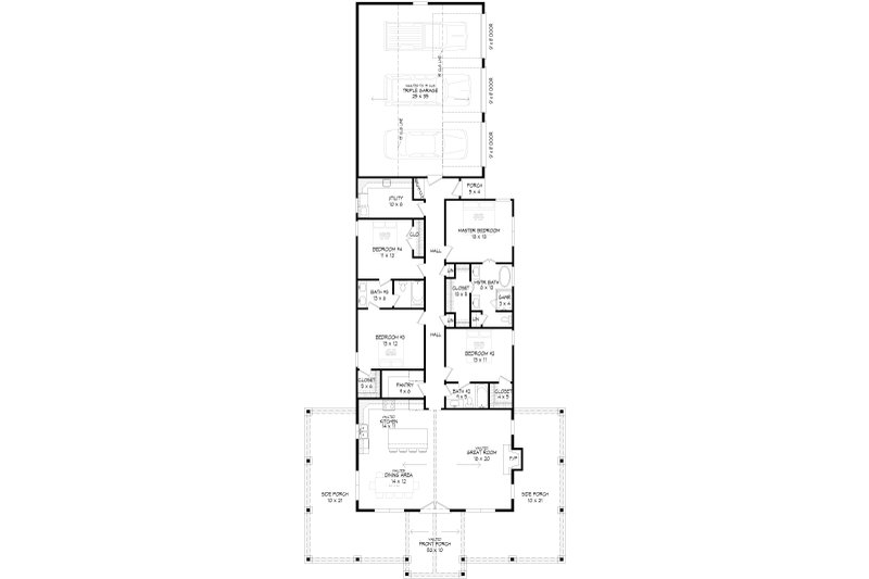 House Design - Floor Plan - Main Floor for Barndominium House Plan #932-1242 - 4 bed, 3 bath
