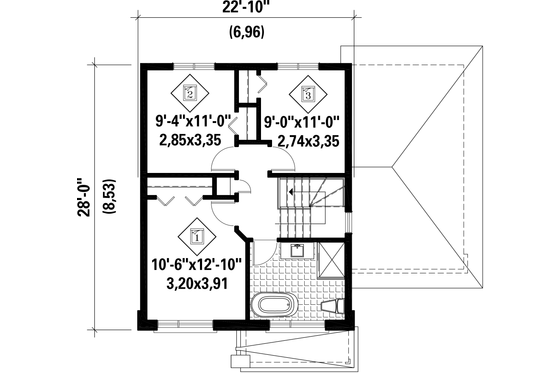 Floor Plan - Upper Floor for Contemporary House Plan #25-4731 - 3 bed, 1 bath