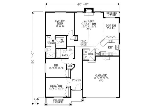 Floor Plan - Main Floor for Craftsman House Plan #53-462 - 3 bed, 2 bath