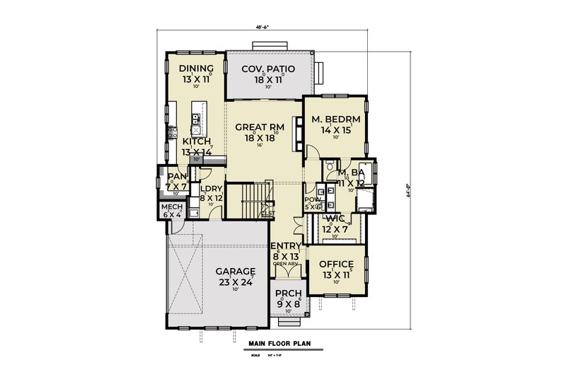 Dream House Plan - Floor Plan - Main Floor for Farmhouse House Plan #1070-168 - 4 bed, 2 bath