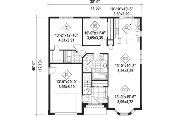 Floor Plan - Main Floor for European House Plan #25-4596 - 2 bed, 1 bath