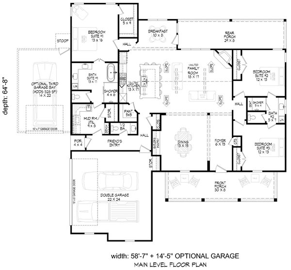House Blueprint - Farmhouse Floor Plan - Main Floor Plan #932-1320