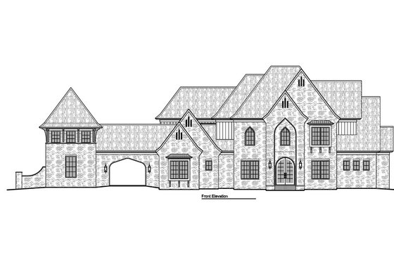 Exterior - Front Elevation 3 for European House Plan #1081-49 - 5 bed, 5.5 bath