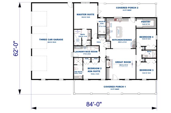 Floor Plan - Main Floor for Barndominium House Plan #44-282 - 4 bed, 3 bath