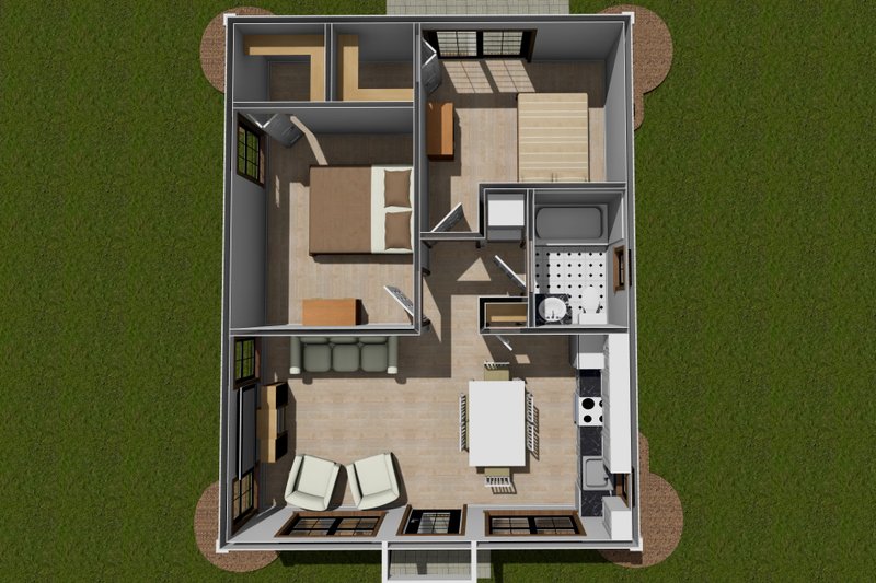 House Design - Floor Plan - Main Floor for Cottage House Plan #513-2235 - 2 bed, 1 bath