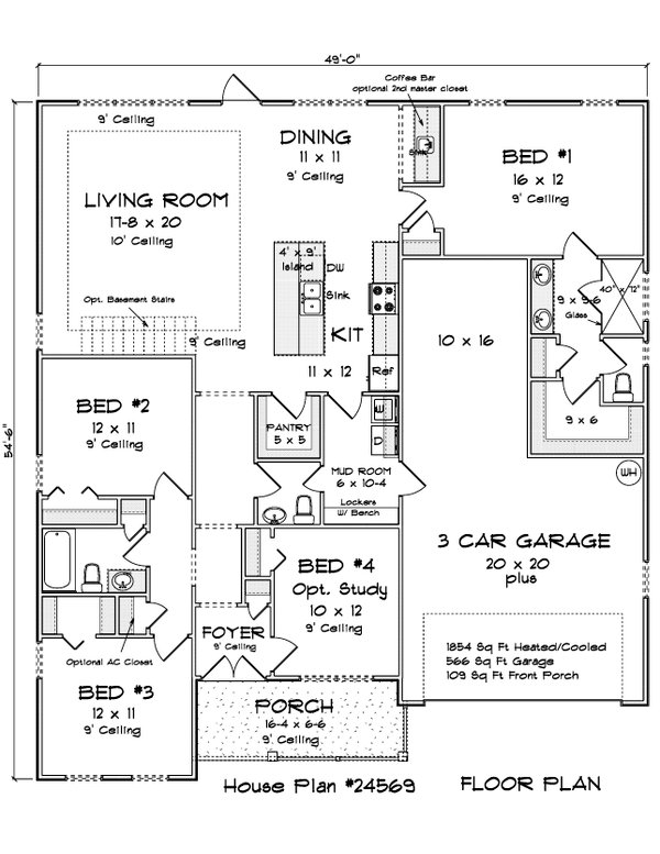 House Blueprint - Cottage Floor Plan - Main Floor Plan #513-2362