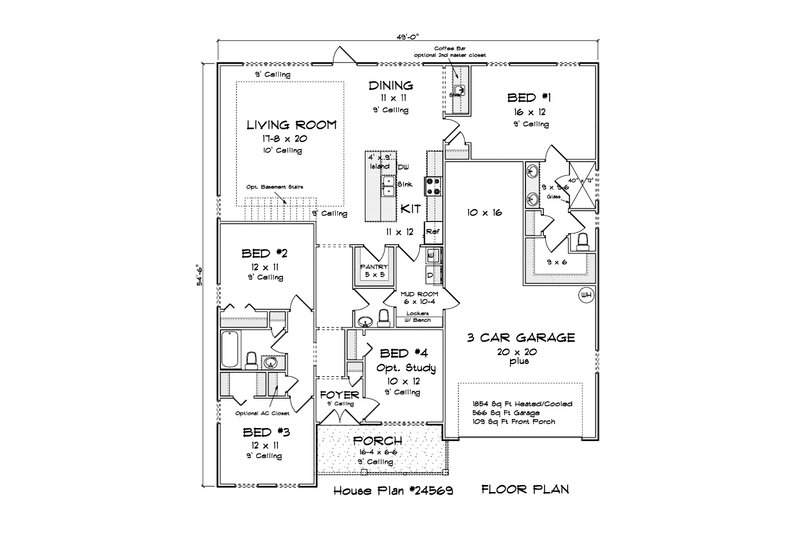 House Blueprint - Floor Plan - Main Floor for Cottage House Plan #513-2362 - 4 bed, 2.5 bath
