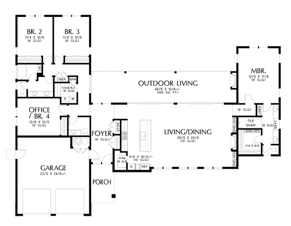 Contemporary Style House Plan - 4 Beds 2.5 Baths 2432 Sq/Ft Plan #48 ...