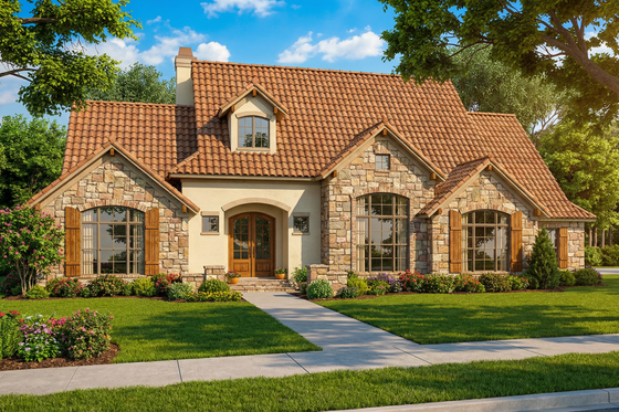 Exterior - Front Elevation 3 for European House Plan #17-209 - 4 bed, 3.5 bath