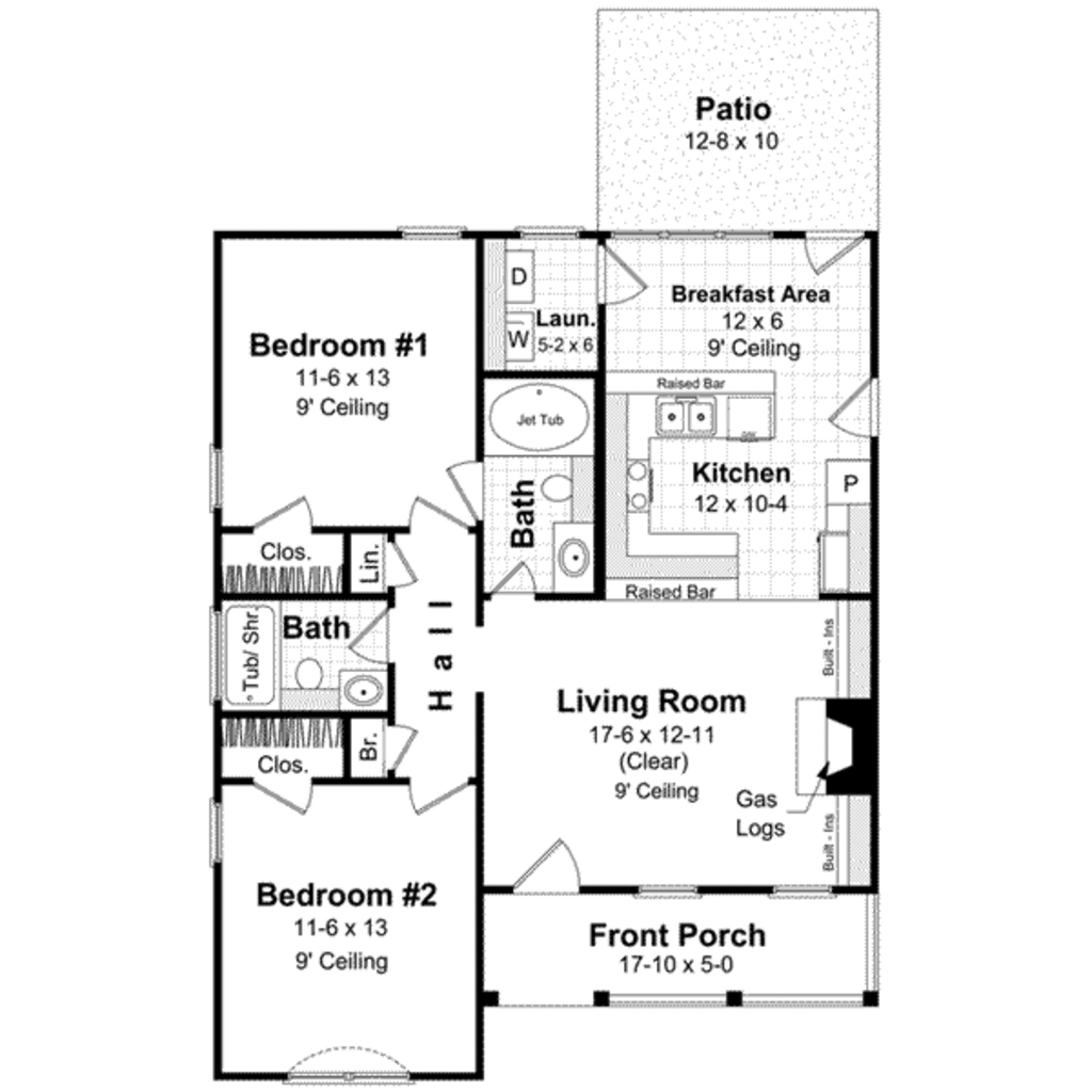 Cottage Style House Plan - 2 Beds 2 Baths 1000 Sq/Ft Plan #21-168