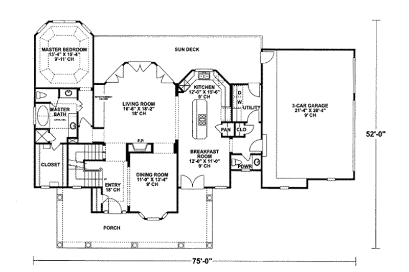 Home Plan - Floor Plan - Main Floor for Country House Plan #20-843 - 3 bed, 2.5 bath