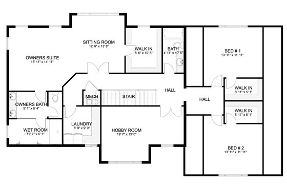 Floor Plan - Upper Floor for Traditional House Plan #1060-268 - 3 bed, 2.5 bath