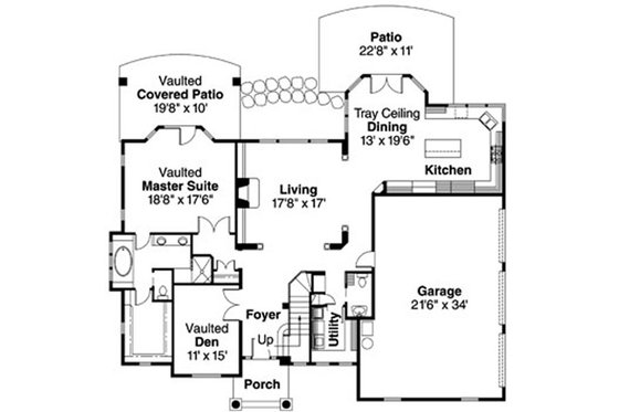 Floor Plan - Main Floor for European House Plan #124-722 - 3 bed, 2.5 bath