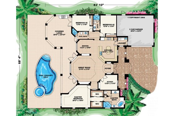 Floor Plan - Main Floor for Mediterranean House Plan #27-307 - 3 bed, 3 bath