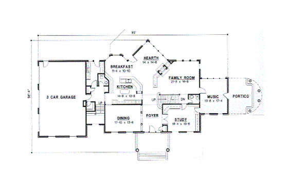Floor Plan - Main Floor for Classical House Plan #67-627 - 4 bed, 4.5 bath