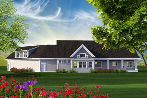 Exterior - Rear Elevation for Ranch House Plan #70-1216 - 2 bed, 2 bath