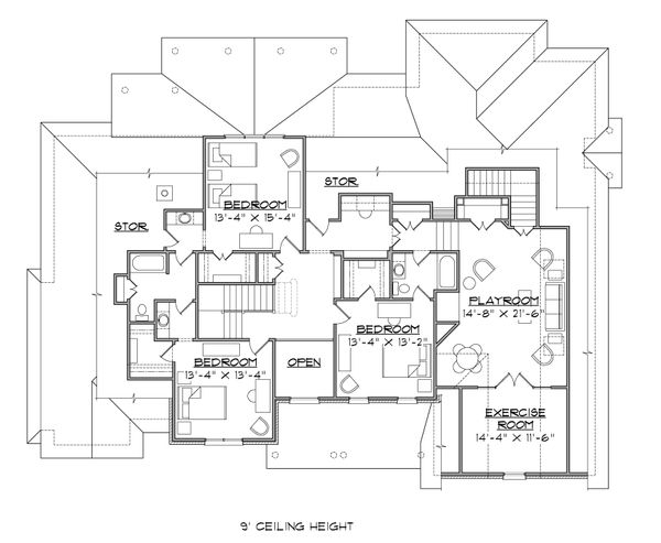 Traditional Floor Plan - Upper Floor Plan #1054-23