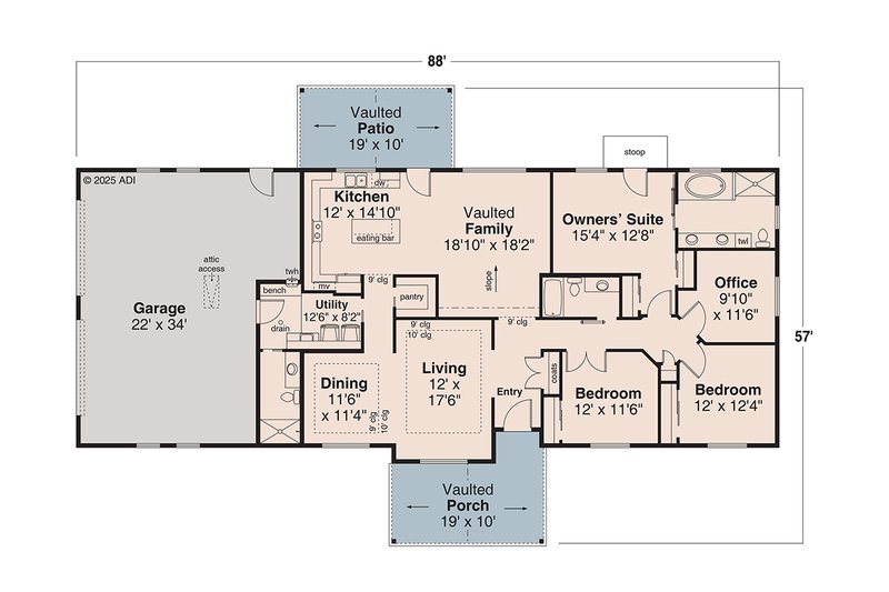 House Design - Floor Plan - Main Floor for Ranch House Plan #124-1392 - 4 bed, 3 bath