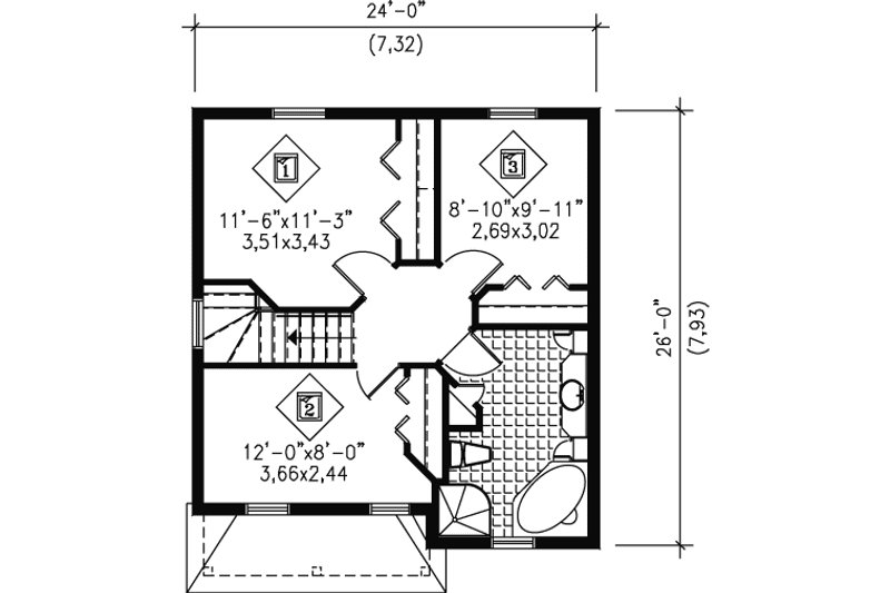 Architectural House Design - Floor Plan - Upper Floor for Farmhouse House Plan #25-4038 - 3 bed, 1.5 bath