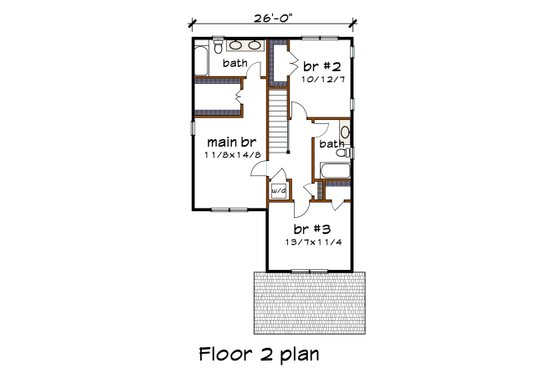 Floor Plan - Upper Floor for Craftsman House Plan #79-327 - 3 bed, 2.5 bath