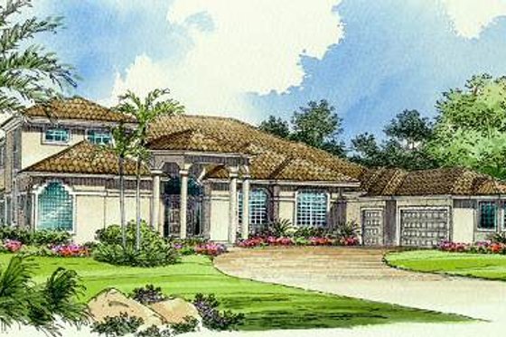 Exterior - Front Elevation for Mediterranean House Plan #420-174 - 5 bed, 6.5 bath