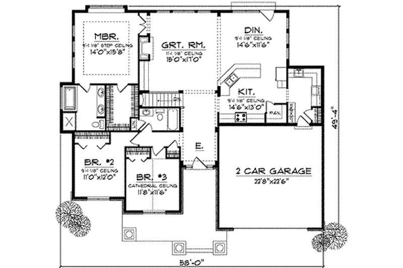 Architectural House Design - Floor Plan - Main Floor for Ranch House Plan #70-681 - 3 bed, 2 bath