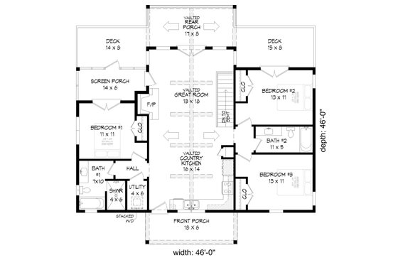 Floor Plan - Main Floor for Traditional House Plan #932-505 - 3 bed, 2 bath