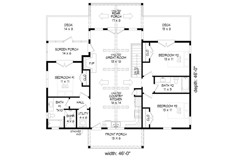 Architectural House Design - Floor Plan - Main Floor for Traditional House Plan #932-505 - 3 bed, 2 bath