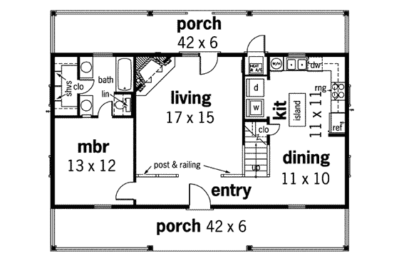 Floor Plan - Main Floor for Traditional House Plan #45-111 - 3 bed, 2 bath