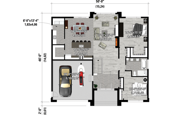 Floor Plan - Main Floor for Contemporary House Plan #25-4887 - 2 bed, 1 bath