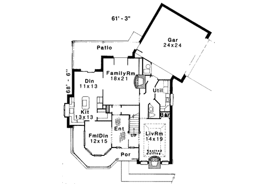 Floor Plan - Main Floor for Farmhouse House Plan #310-114 - 3 bed, 2 bath