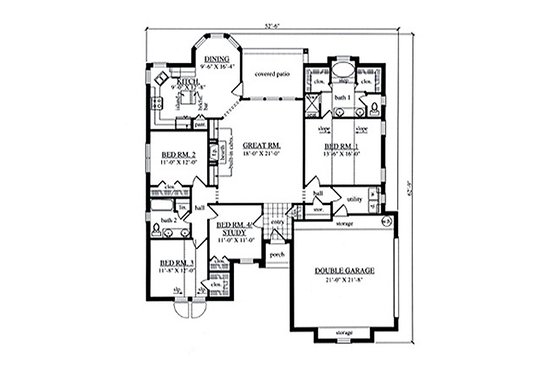 Floor Plan - Main Floor for Traditional House Plan #42-386 - 4 bed, 2 bath