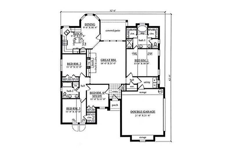 Home Plan - Floor Plan - Main Floor for Traditional House Plan #42-386 - 4 bed, 2 bath