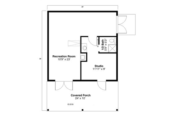 Floor Plan - Main Floor for Cottage House Plan #124-1154, 0.5 bath
