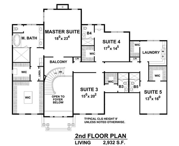 Architectural House Design - Colonial Floor Plan - Upper Floor Plan #20-2277