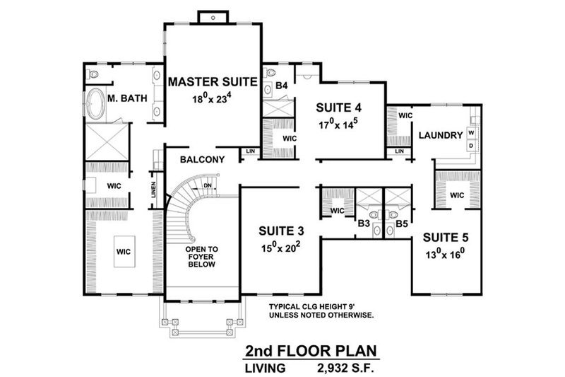Home Plan - Floor Plan - Upper Floor for Colonial House Plan #20-2277 - 5 bed, 5.5 bath