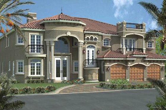 Exterior - Front Elevation for Mediterranean House Plan #420-187 - 5 bed, 6.5 bath