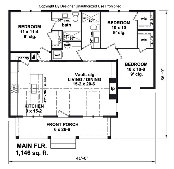 House Blueprint - Craftsman Floor Plan - Main Floor Plan #51-1442