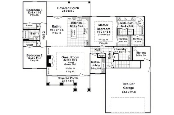 Floor Plan - Main Floor for Craftsman House Plan #21-545 - 3 bed, 2 bath