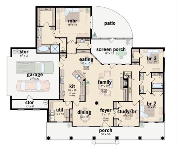 Dream House Plan - Southern Floor Plan - Main Floor Plan #36-195