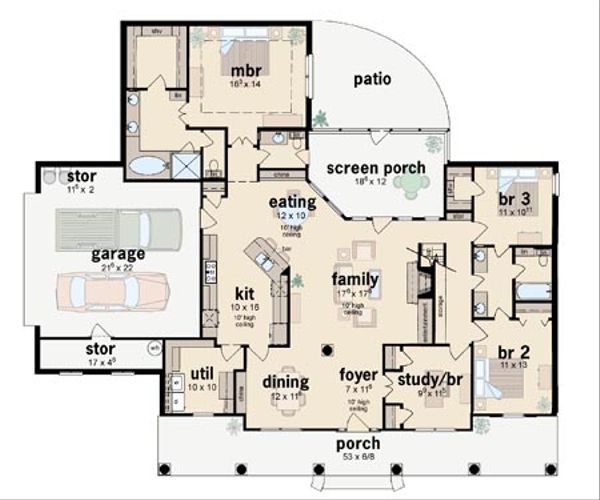 Southern Floor Plan - Main Floor Plan #36-195