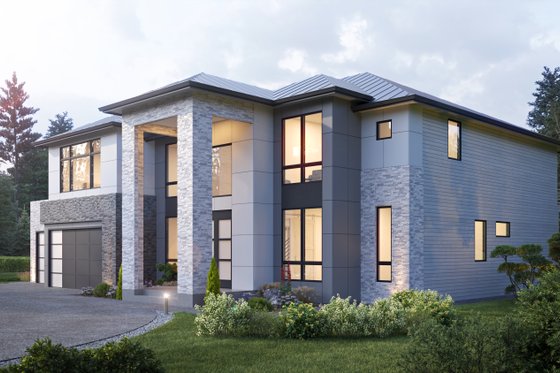 Exterior - Front Elevation 4 for Contemporary House Plan #1066-277 - 4 bed, 4.5 bath