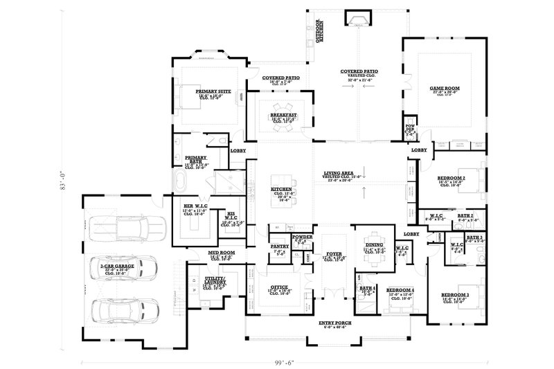 House Plan Design - Floor Plan - Main Floor for Farmhouse House Plan #1112-3 - 4 bed, 4.5 bath