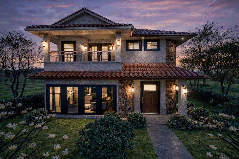 House Blueprint - Exterior - Front Elevation 3 for Mediterranean House Plan #1101-62 - 2 bed, 2.5 bath