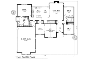 Floor Plan - Main Floor for Traditional House Plan #70-378 - 3 bed, 2 bath