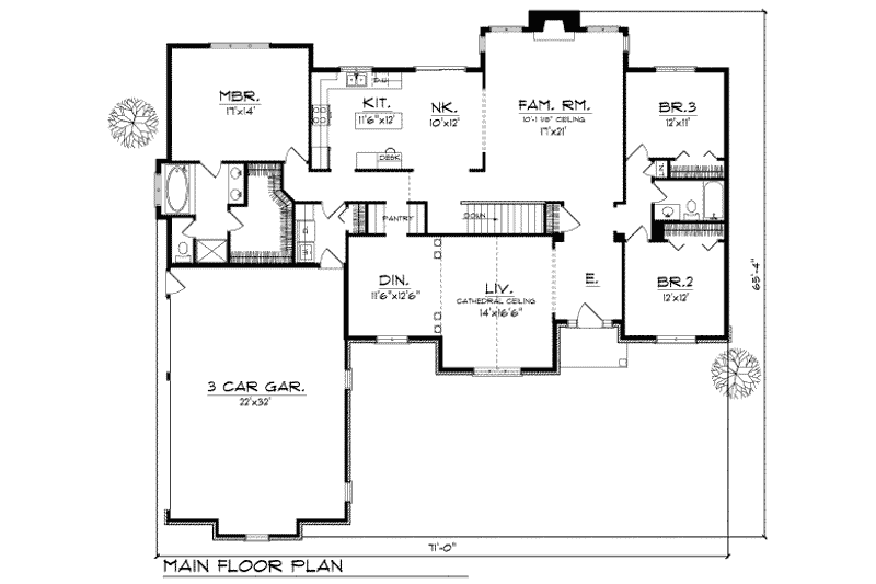 House Plan Design - Floor Plan - Main Floor for Traditional House Plan #70-378 - 3 bed, 2 bath