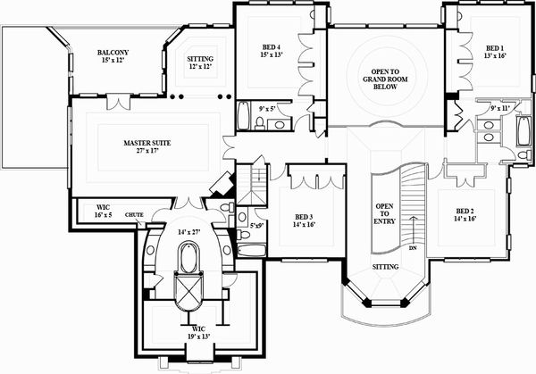 European Floor Plan - Upper Floor Plan #119-197